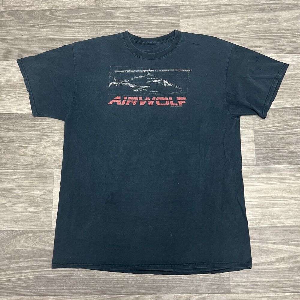 Vintage Airwolf Helicopter T Shirt Mens Large‎ Black Faded Movie Pormo 80s 90s